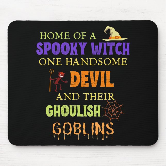 Family Halloween Quote With Witch Devil Spider Web Mouse Mat (Front)