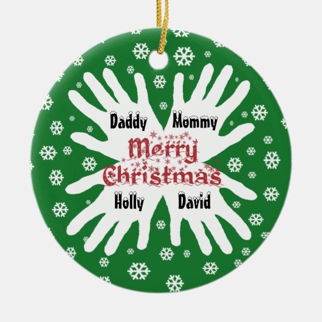 Family Hand Print Snowflake Christmas Ornament (Front)