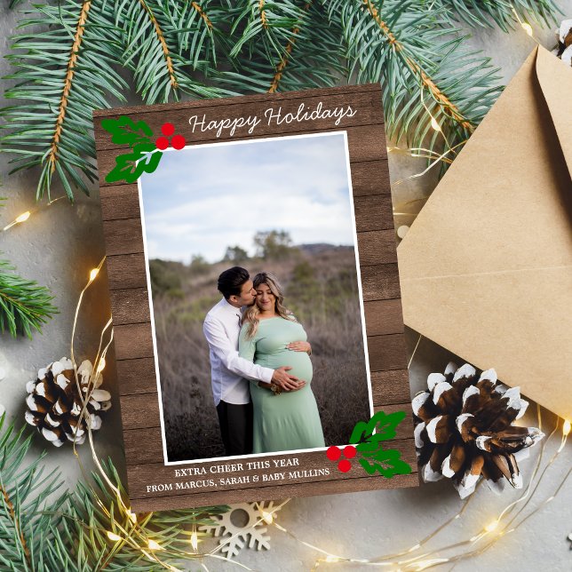 Family Happy Holidays Christmas Pregnant Photo Holiday Card (Creator Uploaded)