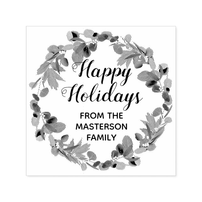 Family Happy Holidays Eucalyptus Wreath Self-inking Stamp (Design)
