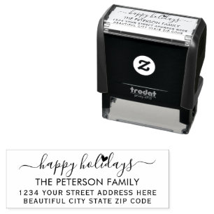 Family Happy Holidays Script Return Address Self-inking Stamp
