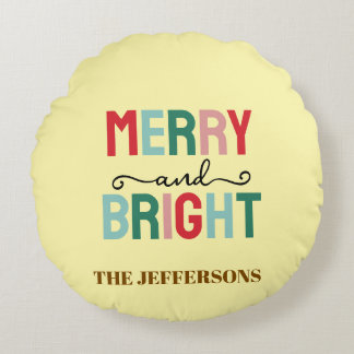 Family Happy New Year Merry Christmas Round Cushion