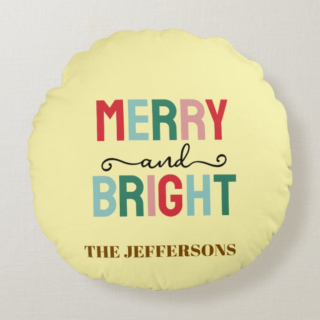 Family Happy New Year Merry Christmas Round Cushion (Front)