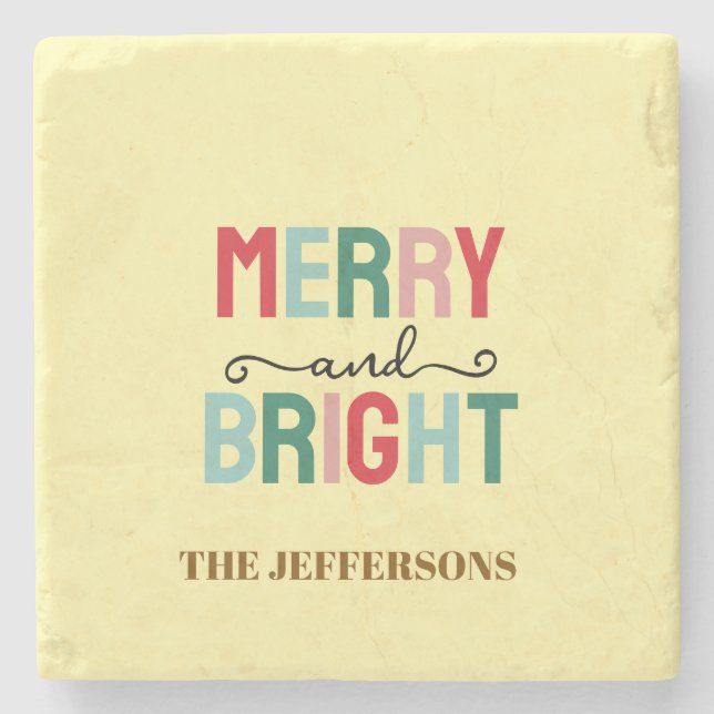 Family Happy New Year Merry Christmas Stone Coaster (Front)