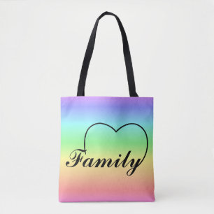 Family heart rainbow tote bag