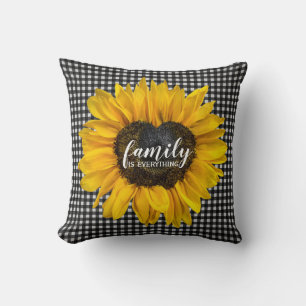 Family Heart Sunflower on Gingham   Cushion