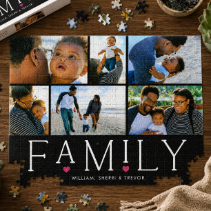 Family Heart Typography Black Photo Jigsaw Puzzle