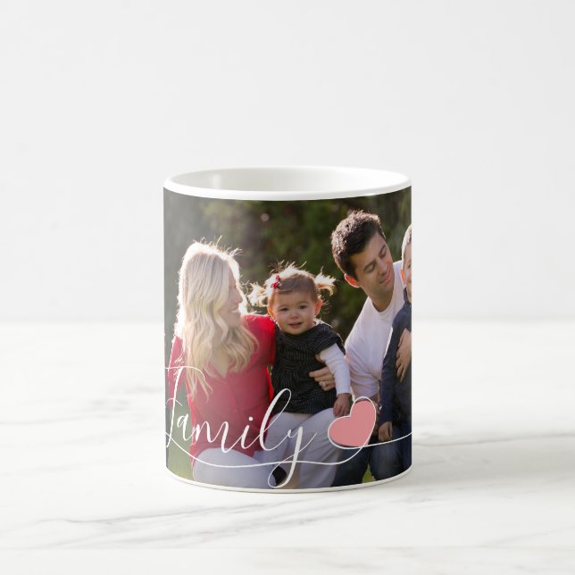 Family Heart White Overlay Text | Horizontal Photo Coffee Mug (Center)