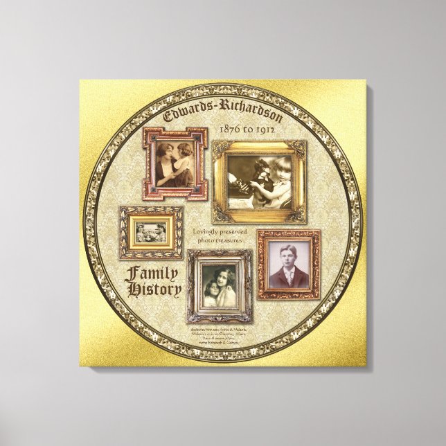 Family History Antique Photo Frames Gold Collage Canvas Print (Front)
