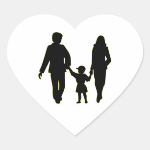Family holding hands silhouette heart sticker