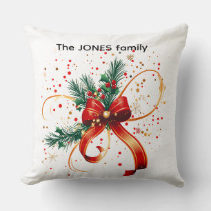 Family Holiday Bow Classic White Throw Pillow