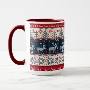 Family Holiday Faux Knit Pattern Nordic Theme Mug