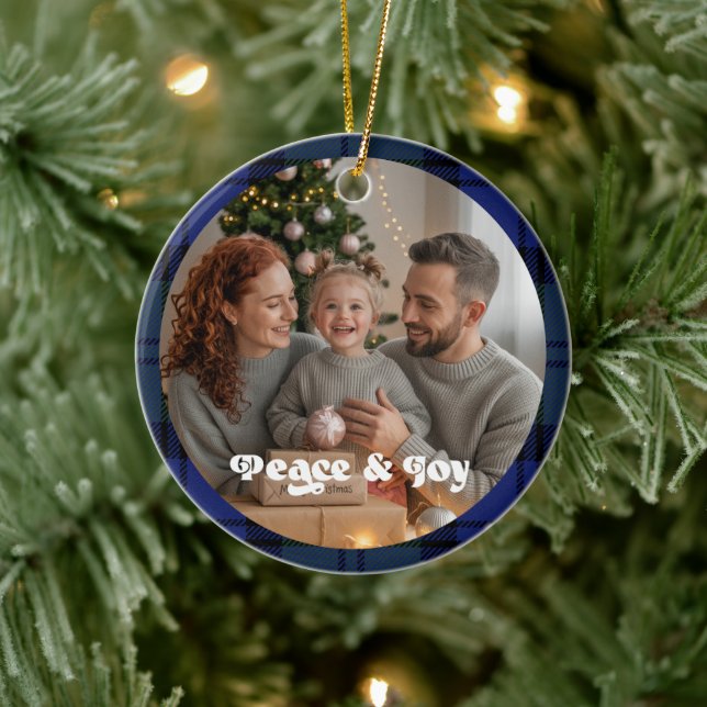 Family Holiday Keepsake Plaid Christmas Photo Ceramic Tree Decoration (Tree)