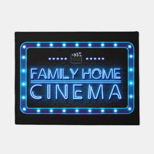 Family Home Cinema room Blue Neon effect door mat