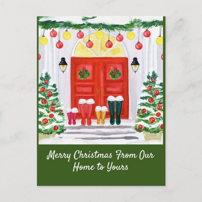 Family Home Decorated Door Holiday Postcard (Front)