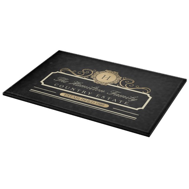 Family Home Established Black Gold Cutting Board (Corner)