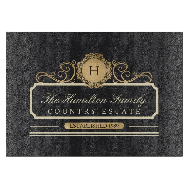 Family Home Established Charcoal Gold Cutting Board (Front)