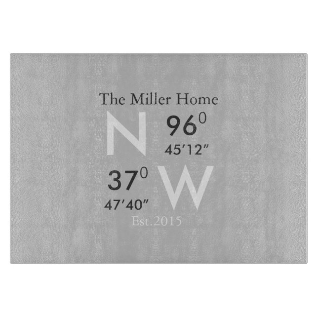 Family Home GPS Coordinates Glass Cutting Board (Front)