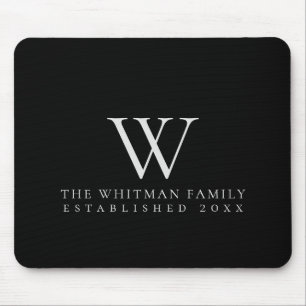 Family Home Monogram Elegant Black Mouse Mat