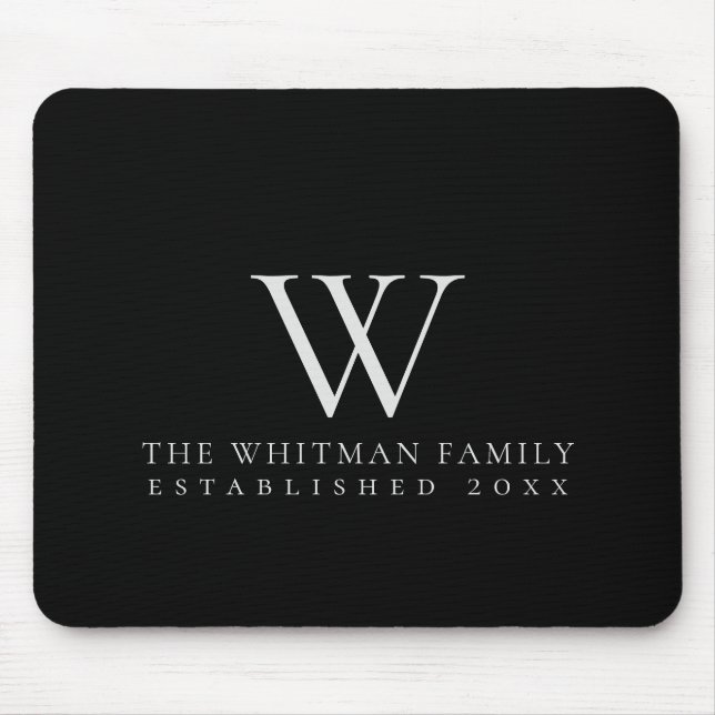 Family Home Monogram Elegant Black Mouse Mat (Front)