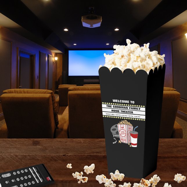 Family Home Theatre Custom Name Popcorn Favour Box (Cute custom name popcorn boxes for home theaters!)