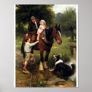 Family horse collie dog country poster