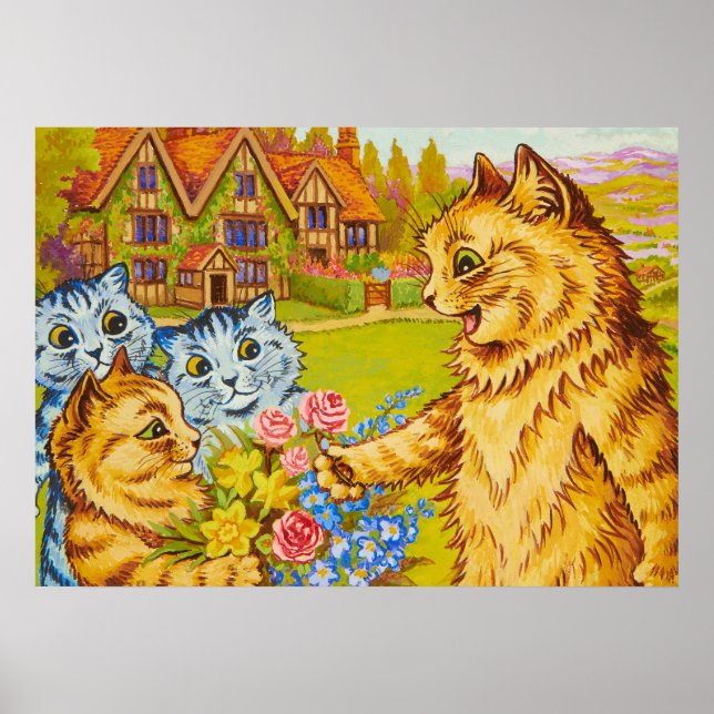 Family in the Garden by Louis Wain Poster (Front)