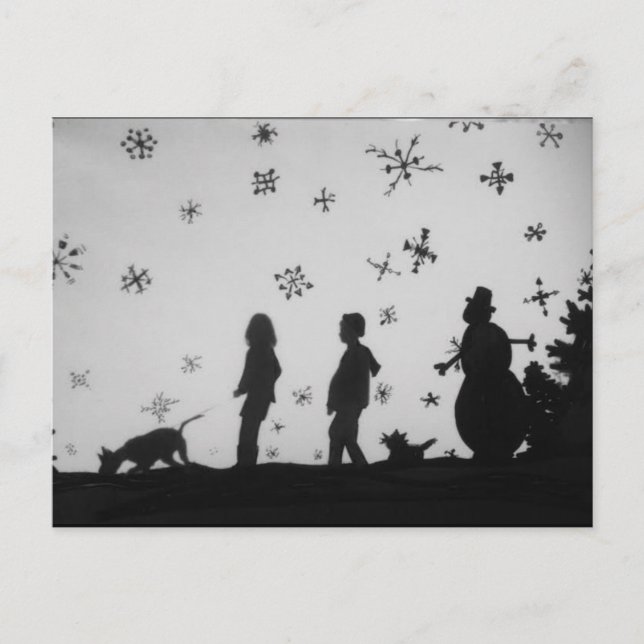 "Family In The Snow" Holiday/Christmas Postcard (Front)