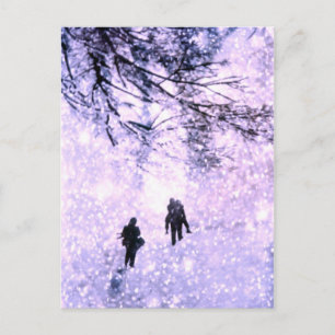 Family in winter postcard
