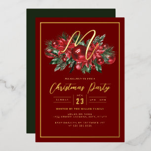 Family Initial Gold Red Foliage Christmas Party