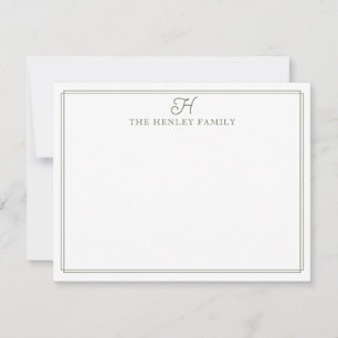 Family Initial Green Border Monogram Stationery Card