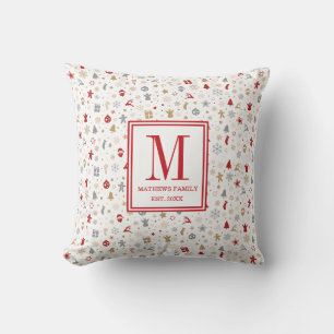 Family Initial Monogram Christmas Cushion