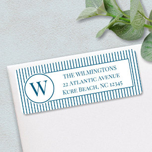 Family Initial Navy Blue Pinstripes Return Address