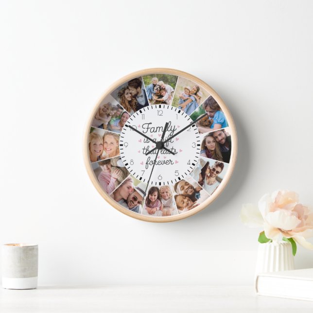 Family Is A Gift That Lasts Forever Photo Collage Clock (Home)
