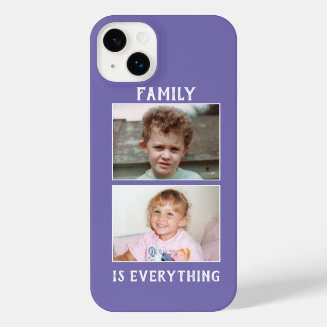 Family is everything 2 photos of your kids purple iPhone case (Back)