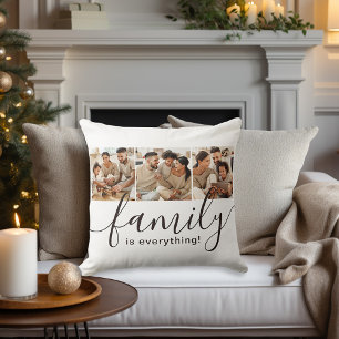 Family is Everything 3 Photo Collage White Cushion
