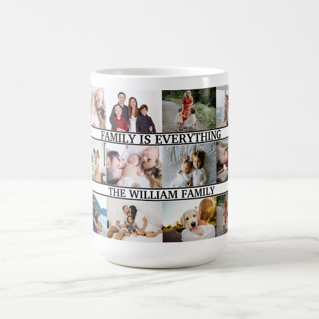 Family is everything Custom Name 12 Photo Collage Coffee Mug (Center)