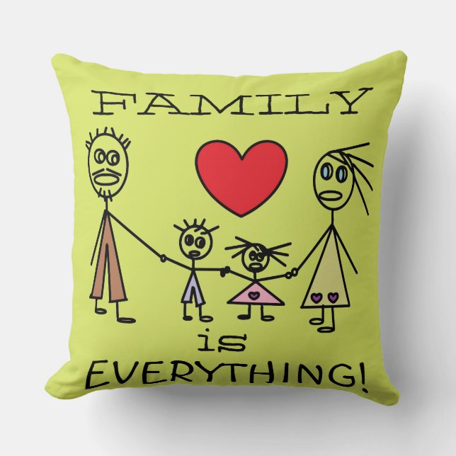 FAMILY is EVERYTHING Cute Stick Figure Family Cushion (Front)