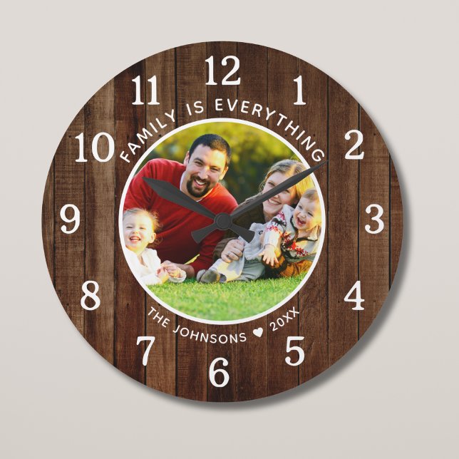  Family Is Everything Photo Name Brown Pallet Wood Large Clock (Creator Uploaded)