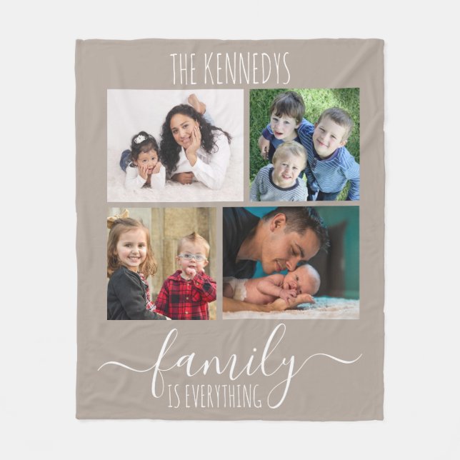 Family Is Everything Quote 4 Photo Collage Taupe Fleece Blanket (Front)