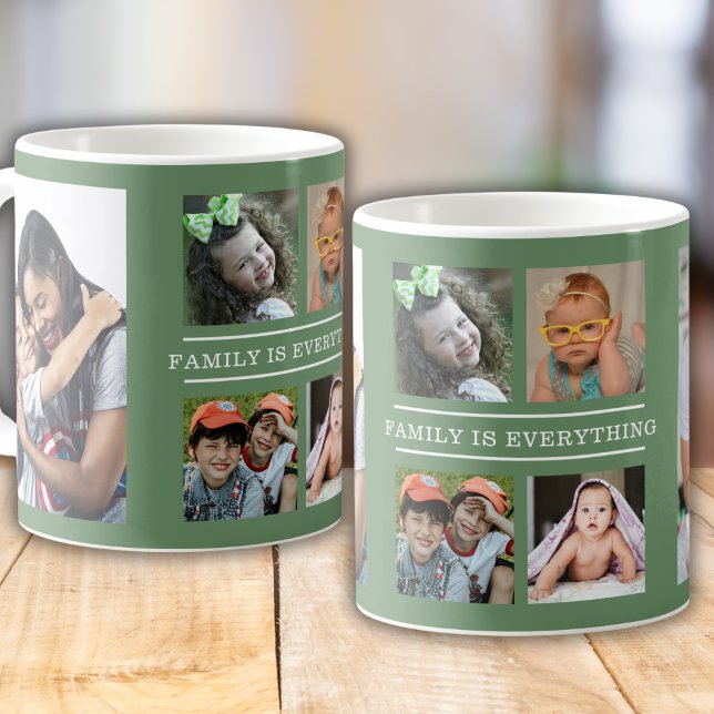 Family Is Everything Quote 6 Photo Collage Green Coffee Mug (Creator Uploaded)