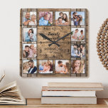 Family Is Everything Quote Photo Collage Barrel Square Wall Clock<br><div class="desc">Easily create your own personalised rustic wooden barrel background wall clock with your custom photos. The design also features a beautiful handwritten script quote: "Family is everything". For best results,  crop the images to square - with the focus point in the centre - before uploading.</div>