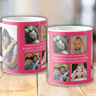 Family Is Everything Quote Pink 6 Photo Collage Coffee Mug