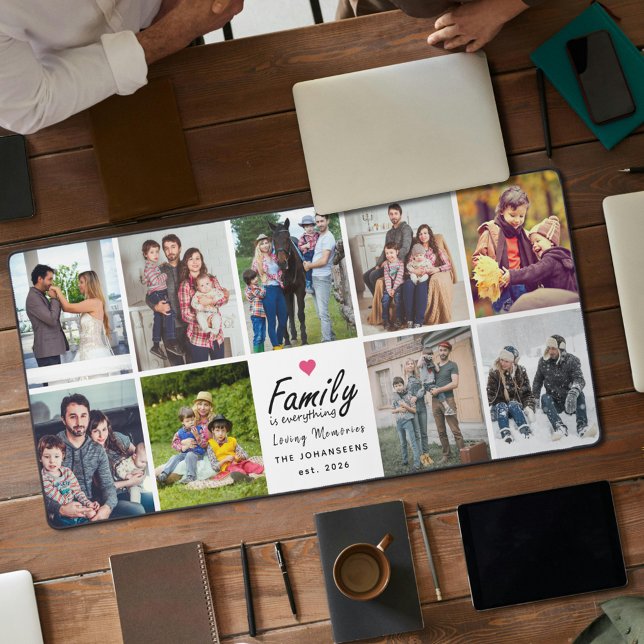 Family is Everything Script Custom Photo Collage  Desk Mat (Creator Uploaded)
