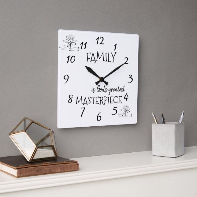 Family is God's Masterpiece Square Square Wall Clock (Office)