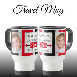 Family is love striped photos black red travel mug