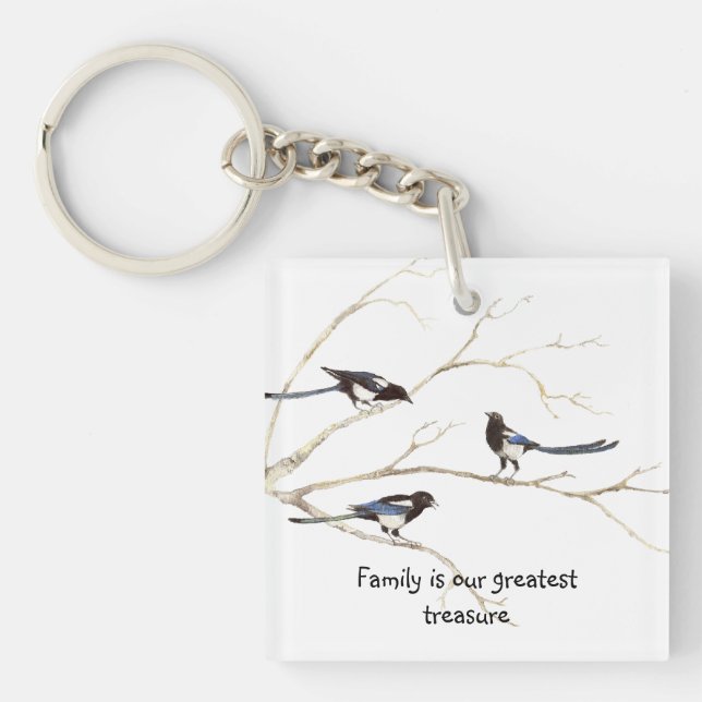 Family is our greatest Treasure Magpie Birds Key Ring (Front)