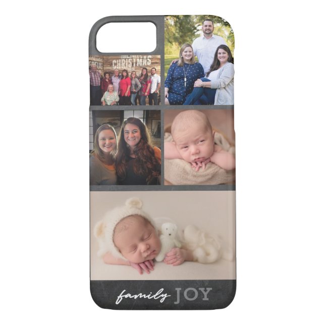 Family Joy 5 Photo Collage Modern Case-Mate iPhone Case (Back)