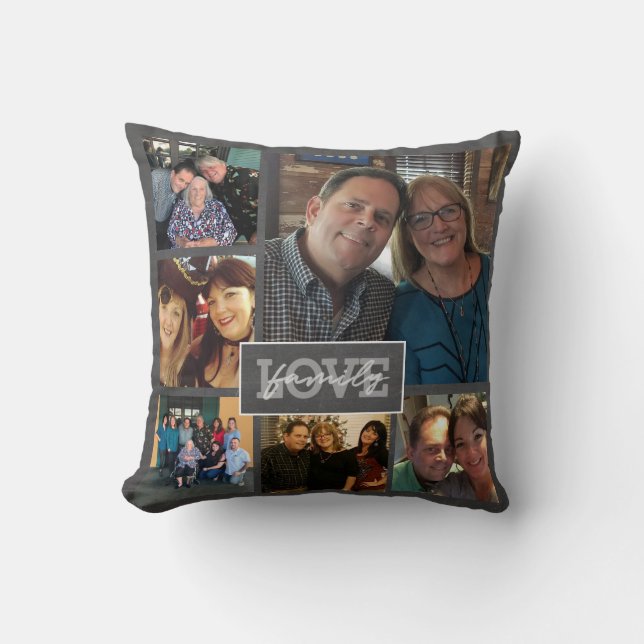 Family Joy Photos Hand-Lettered Chalkboard Trendy Cushion (Front)