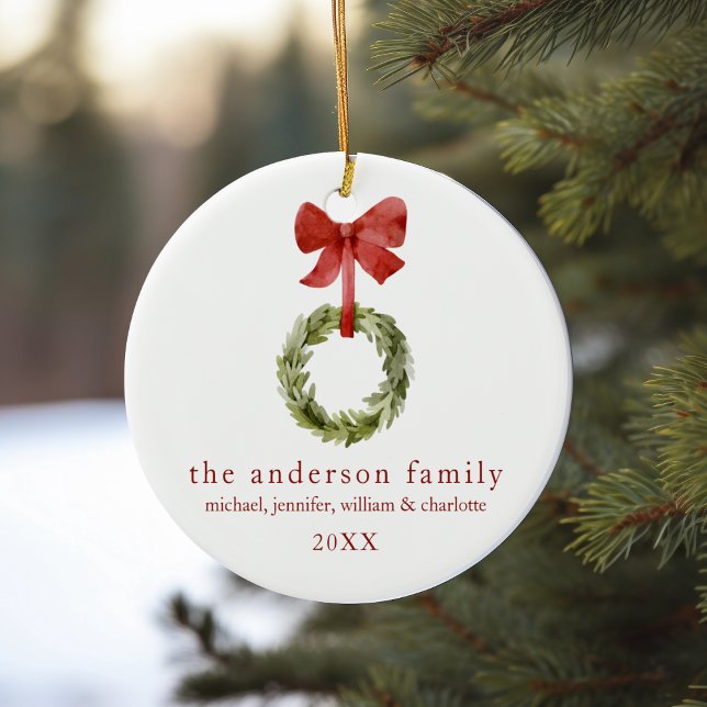 Family Keepsake Christmas Greenery Red Bow Ceramic Tree Decoration (Creator Uploaded)